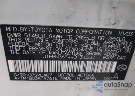 2004 Lexus Ls 430 z USA, uszkodzony, nr VIN JTHBN36F440134800